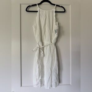 NWT By & By White Sleeveless Dress with Tie Waist Scallop Detail Size M